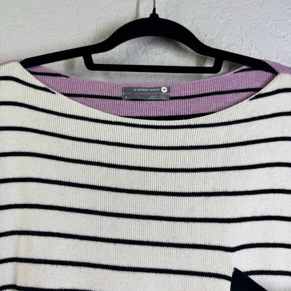 ANTHROPOLOGIE Sweater Medium Faye Striped Block Design Boat Neck Sleeve Cuffs - Picture 3 of 13